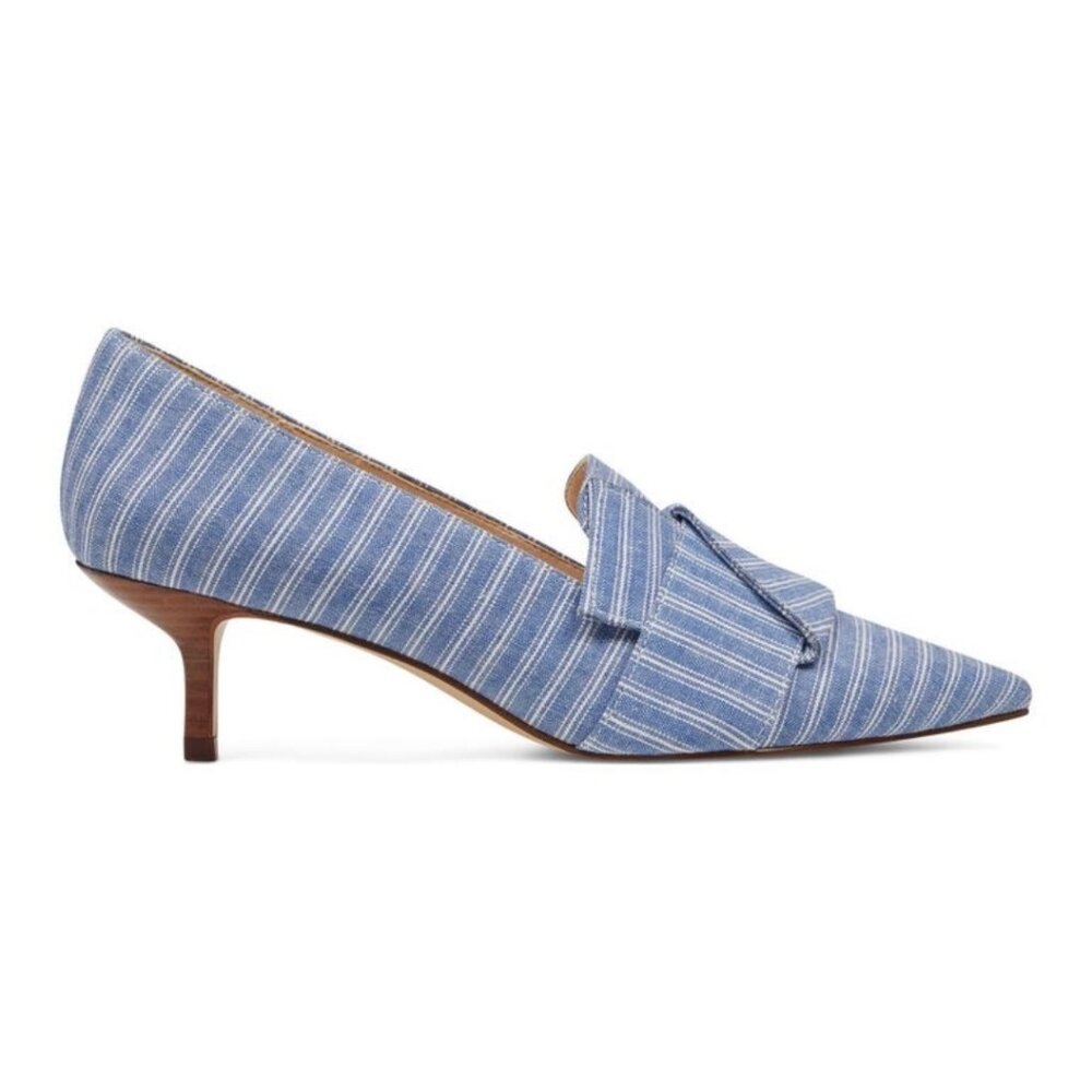 NWT NINE WEST Womens' Blue & White Pinstripe Pointed Toe Kitten Heels Sz 5.5 - Picture 2 of 8